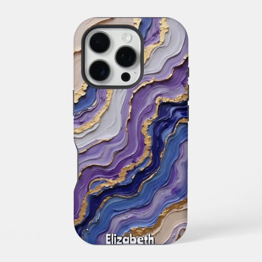 Coque iPhone 16 Pro Tranche d'agate Abstraite en violet (Verso)