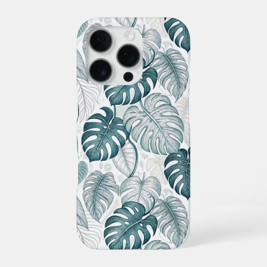 Coque iPhone 16 Pro Tropical Botanical Green Monsteras (Verso)