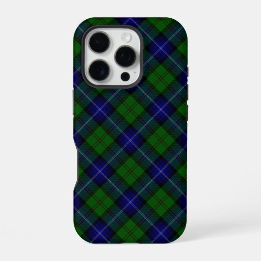 Coque iPhone 16 Pro Urquhart tartan bleu vert plaid (Verso)