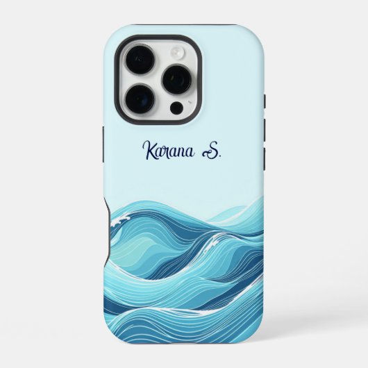 Coque iPhone 16 Pro Vagues abstraites de l'océan bleu (Verso)