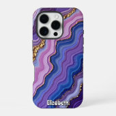 Coque iPhone 16 Pro Vagues d'agate violette avec or (Verso)