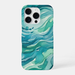 Coque iPhone 16 Pro Vagues océaniques à l'aquarelle sarcelle