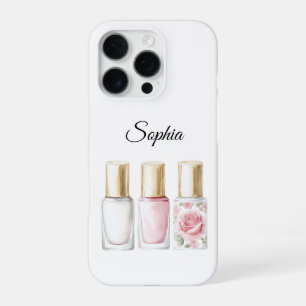Coque iPhone 16 Pro Vernis à Ongles Floral Rose Rose