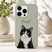 Coque iPhone 16 Pro Vert sauge Moderne Photo de chat et nom de l'anima