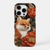Coque iPhone 16 Pro Visage brodé adorable Fox & Flowers (Verso)