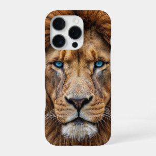 Coque iPhone 16 Pro Visage de lion majestueux aux yeux bleus Faune A