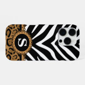 Coque iPhone 16 Pro Zèbre et Monogramme Empreinte de léopard (Verso Horizontal)