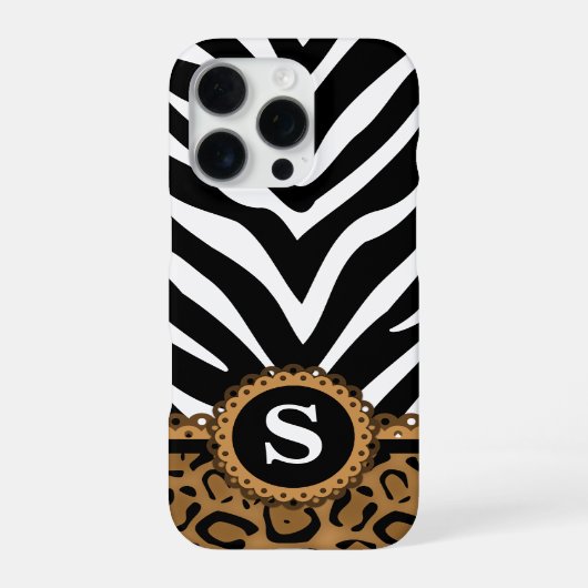 Coque iPhone 16 Pro Zèbre et Monogramme Empreinte de léopard (Verso)