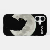 Coque iPhone 16 Profil de chat noir pleine lune (Verso Horizontal)