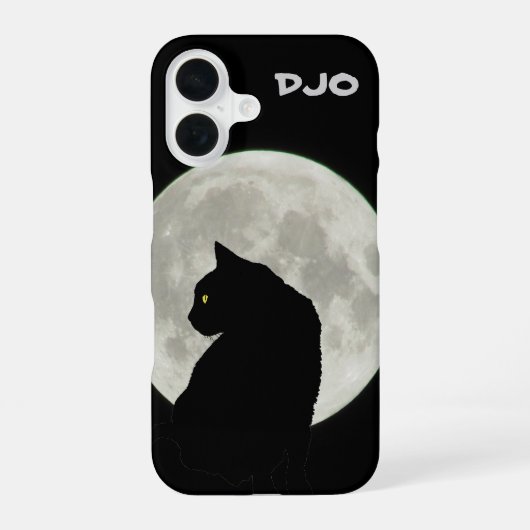 Coque iPhone 16 Profil de chat noir pleine lune (Verso)
