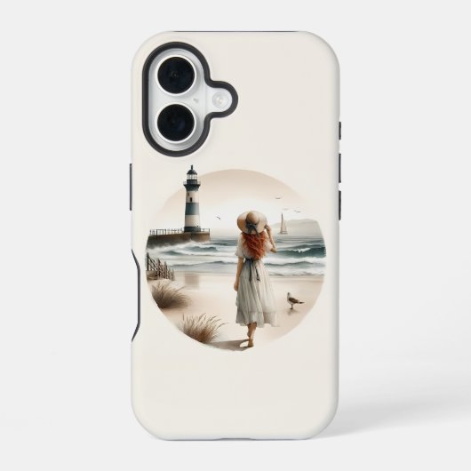 Coque iPhone 16 Promenade au phare côtier (Verso)