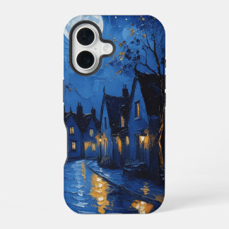 Coque iPhone 16 Pueblo de noche con luces y faroles