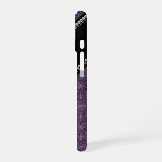 Coque iPhone 16 Purple Spiderweb Motif Personnalisé Nom & Crânes (Côté gauche)