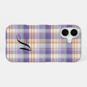 Coque iPhone 16 Purple Tartan Plaid Monogram Design (Verso Horizontal)