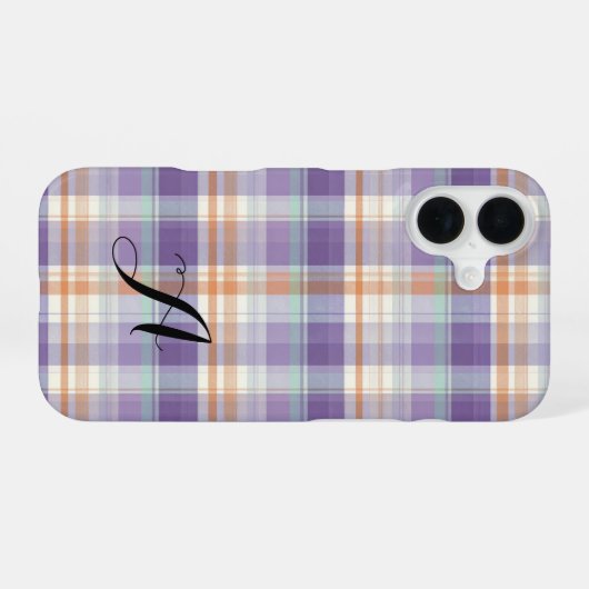 Coque iPhone 16 Purple Tartan Plaid Monogram Design (Verso Horizontal)