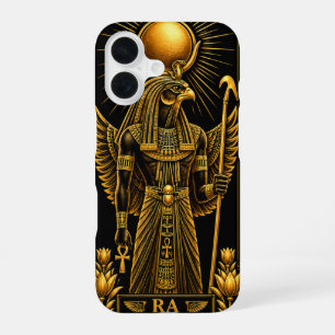 Coque iPhone 16 RA - Le dieu solaire égyptien doré Noir de luxe