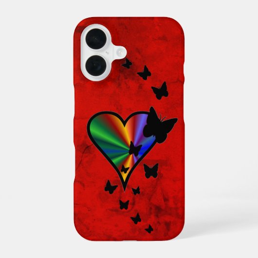 Coque iPhone 16 Rainbow heart and Butterfly (Verso)