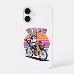 Coque iPhone 16 Raton laveur vintage à vélo À bientôt Rétro couche