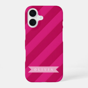 Coque iPhone 16 Rayure Rose Moderne Mignonne Personnalisée Amusant
