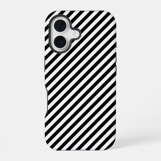 Coque iPhone 16 Rayures anglées noires et blanches (Verso)