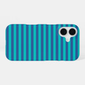 Coque iPhone 16 Rayures Bleu Crépuscule et Turquoise Foncé (Verso Horizontal)