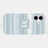 Coque iPhone 16 Rayures bleu glace Monogram (Verso Horizontal)