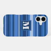 Coque iPhone 16 Rayures bleues Monogramme (Verso Horizontal)