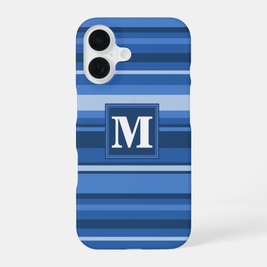 Coque iPhone 16 Rayures bleues Monogramme (Verso)