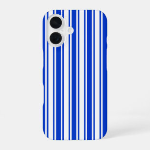 Coque iPhone 16 Rayures de bonbon bleues royales et blanches