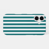 Coque iPhone 16 Rayures de bonbon sarcelle et blanc (Verso Horizontal)