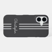 Coque iPhone 16 Rayures de course tendance moderne monogrammées (Verso Horizontal)