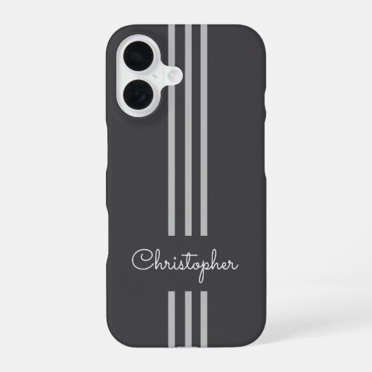 Coque iPhone 16 Rayures de course tendance moderne monogrammées (Verso)