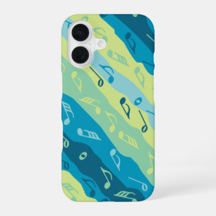 Coque iPhone 16 Rayures de note de musique verte et bleue