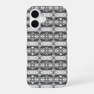 Coque iPhone 16 Rayures et formes géométriques gris blanc