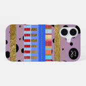 Coque iPhone 16 Rayures et points cool & initiales (Verso Horizontal)