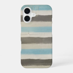 Coque iPhone 16 Rayures horizontales marron et bleues à l'aquarell