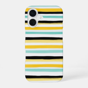 Coque iPhone 16 Rayures horizontales multicolores peintes à la mai