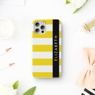 Coque iPhone 16 Rayures jaunes, motif rayé, lignes, votre nom