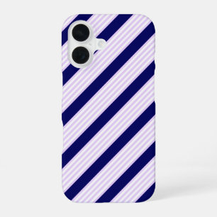 Coque iPhone 16 Rayures lilas et blanches avec du bleu marine