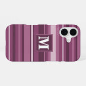Coque iPhone 16 Rayures mauve monogramme (Verso Horizontal)