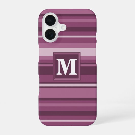 Coque iPhone 16 Rayures mauve monogramme (Verso)