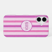 Coque iPhone 16 Rayures roses et fuchsia (Verso Horizontal)