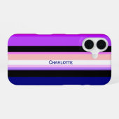 Coque iPhone 16 Rayures verticales multicolores violettes (Verso Horizontal)
