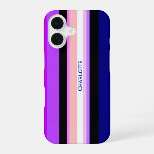 Coque iPhone 16 Rayures verticales multicolores violettes (Verso)