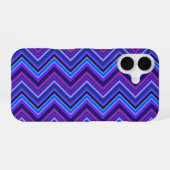 Coque iPhone 16 Rayures zigzagées bleues et violettes (Verso Horizontal)