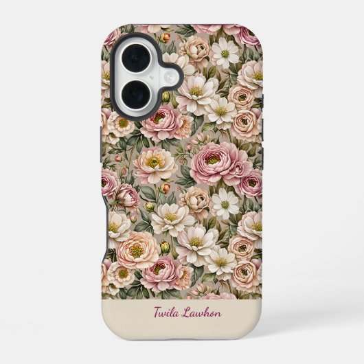 Coque iPhone 16 Recouvert de vieilles roses (Verso)
