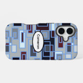 Coque iPhone 16 Rectangles rétro bleus et gris (Verso Horizontal)