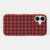 Coque iPhone 16 Red and Black Plaid Checkered Pattern (Verso Horizontal)