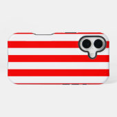 Coque iPhone 16 Red and White Cabana Stripes (Verso Horizontal)