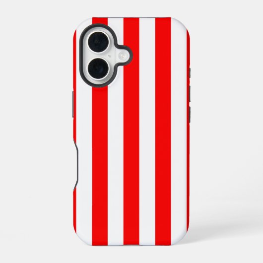 Coque iPhone 16 Red and White Cabana Stripes (Verso)